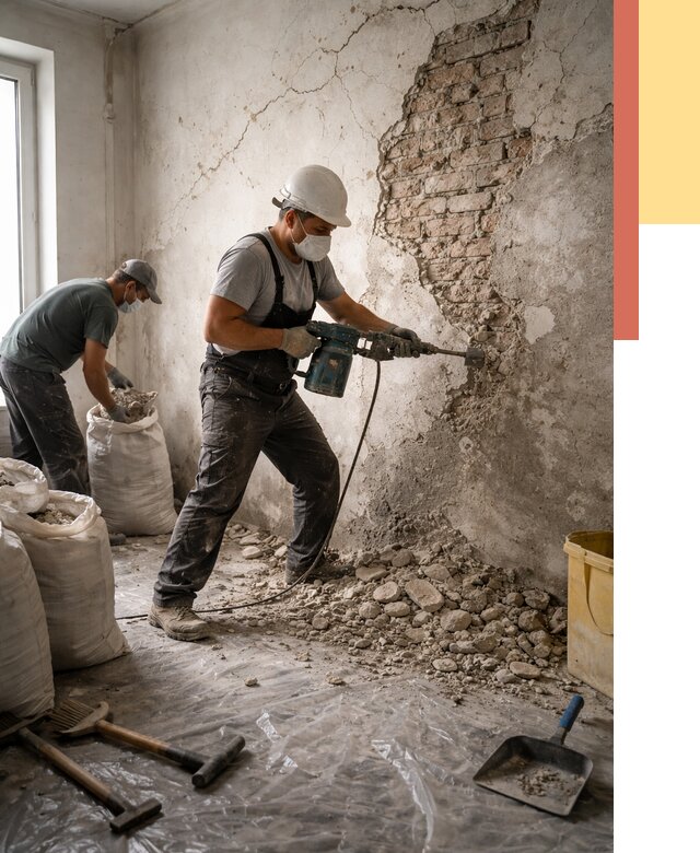 Демонтаж штукатурки со стен в Армавире от 7294 руб/м² — быстро и недорого | ОТДЕЛОЧНИК-Рмв