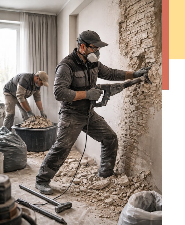 Демонтаж декоративного камня в Армавире от 1469 руб/м² — быстро и недорого | ОТДЕЛОЧНИК-Рмв