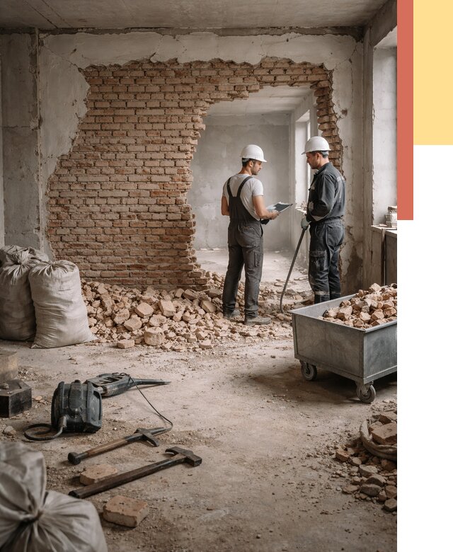 Демонтаж кирпичных стен в Армавире от 4255 руб. — быстро, недорого, под ключ | ОТДЕЛОЧНИК-Рмв