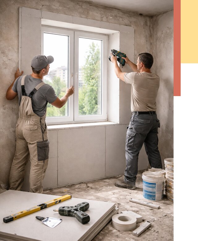 Монтаж откосов из гипсокартона в Армавире от 4559 руб. под ключ | ОТДЕЛОЧНИК-Рмв