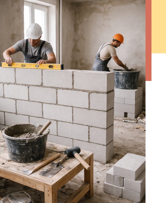 Кладка перегородок из газобетона в Армавире от 3242 руб. под ключ | ОТДЕЛОЧНИК-Рмв