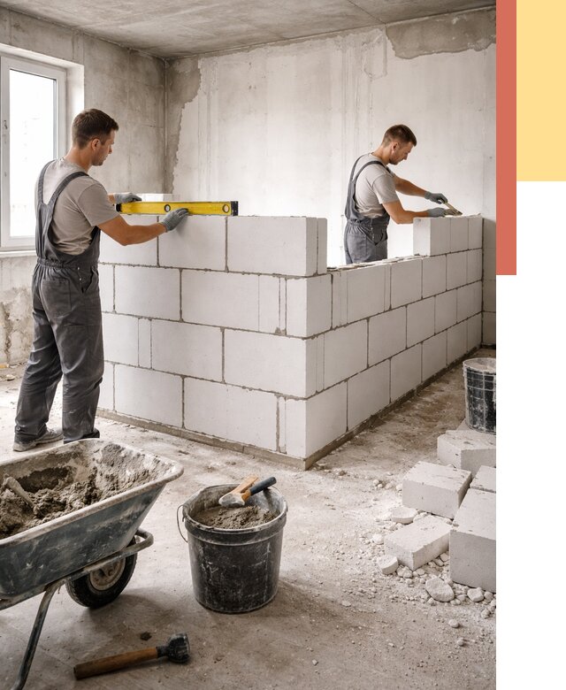 Кладка перегородок из ПГП в Армавире от 2533 руб./м2 — монтаж и возведение под ключ | ОТДЕЛОЧНИК-Рмв