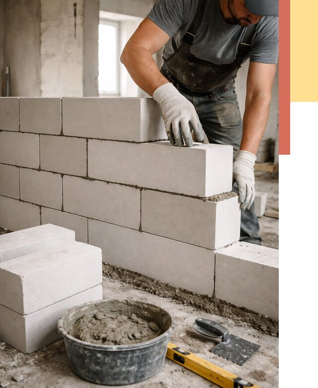 Кладка перегородок из силикатного блока в Армавире от 4052 руб. под ключ | ОТДЕЛОЧНИК-Рмв