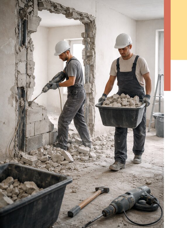 Демонтаж блоковых перегородок в Армавире от 3799 руб. — быстро и недорого | ОТДЕЛОЧНИК-Рмв