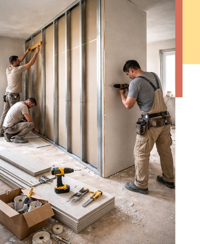 Монтаж однослойной перегородки из гипсокартона в Армавире от 659 руб. | ОТДЕЛОЧНИК-Рмв