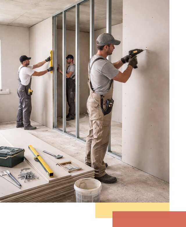 Однослойная перегородка из гипсокартона в Армавире под ключ, монтаж и отделка