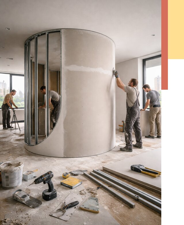 Радиусная перегородка из гипсокартона в Армавире от 2938 руб. под ключ | ОТДЕЛОЧНИК-Рмв