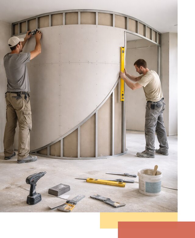 Радиусная перегородка из гипсокартона в Армавире под ключ