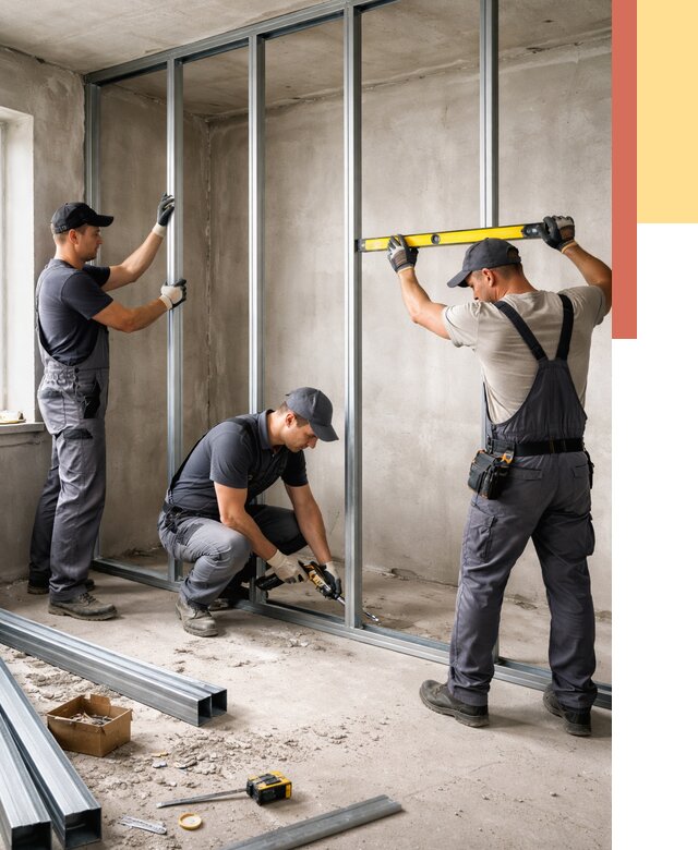 Монтаж каркаса перегородки из профиля в Армавире от 760 руб. | ОТДЕЛОЧНИК-Рмв