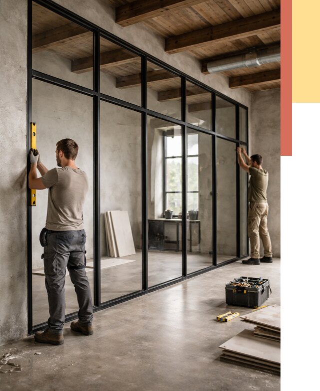 Стеклянные перегородки лофт в Армавире от 10638 руб. под ключ | ОТДЕЛОЧНИК-Рмв