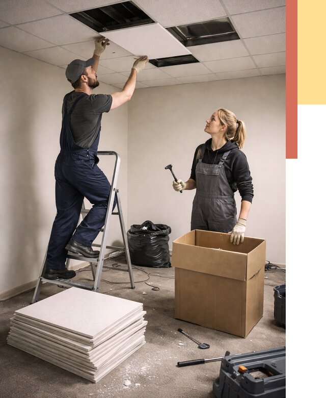 Демонтаж потолочной плитки в Армавире от 4559 руб. быстро и недорого | ОТДЕЛОЧНИК-Рмв