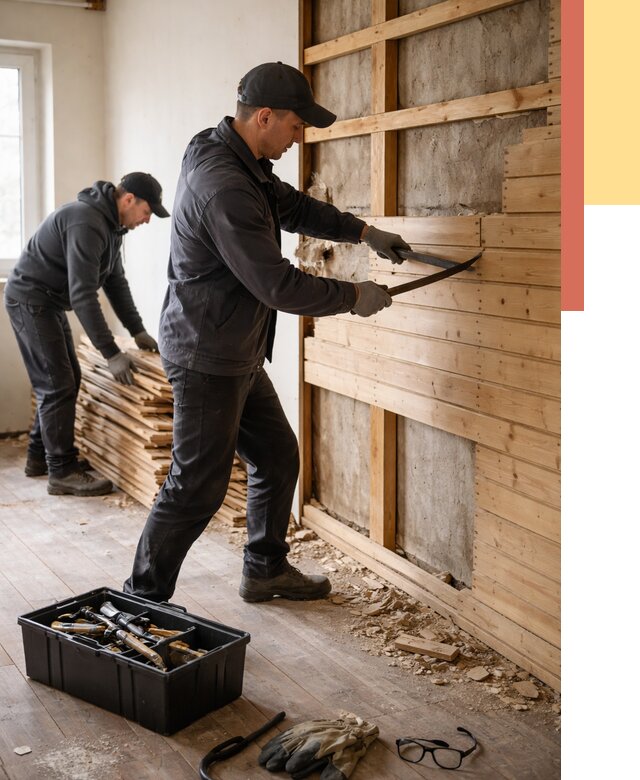 Демонтаж вагонки в Армавире от 3850 руб/м2 — быстро и недорого | ОТДЕЛОЧНИК-Рмв