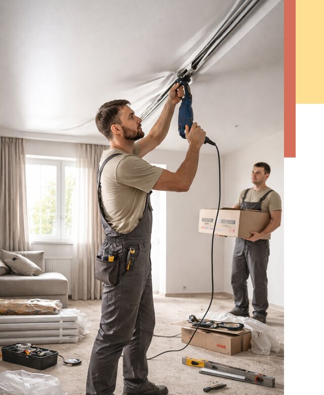 Монтаж сатинового натяжного потолка в Армавире от 3546 руб. | Быстро, недорого — ОТДЕЛОЧНИК-Рмв