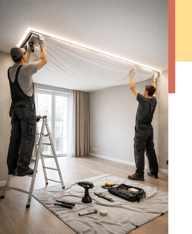 Монтаж парящего натяжного потолка в Армавире от 4559 руб. быстро и недорого | ОТДЕЛОЧНИК-Рмв