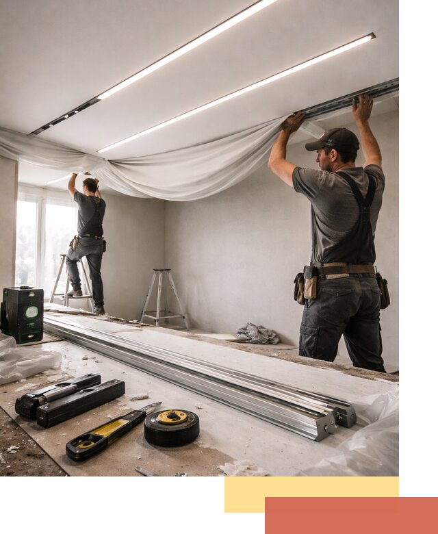 Монтаж натяжных потолков со световыми линиями в Армавире