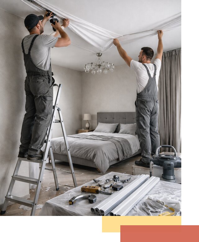 Монтаж натяжного потолка в спальне в Армавире