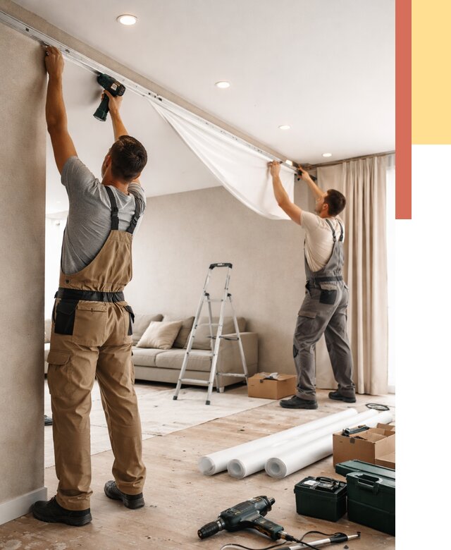 Монтаж натяжного потолка в гостиной в Армавире от 557 руб. | ОТДЕЛОЧНИК-Рмв