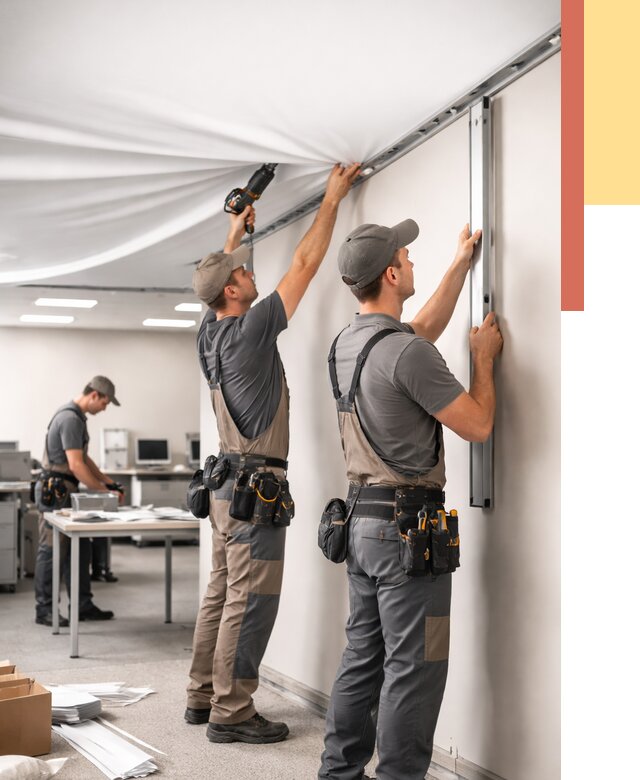 Монтаж натяжного потолка в офисе в Армавире от 456 руб/м² — быстро и недорого | ОТДЕЛОЧНИК-Рмв