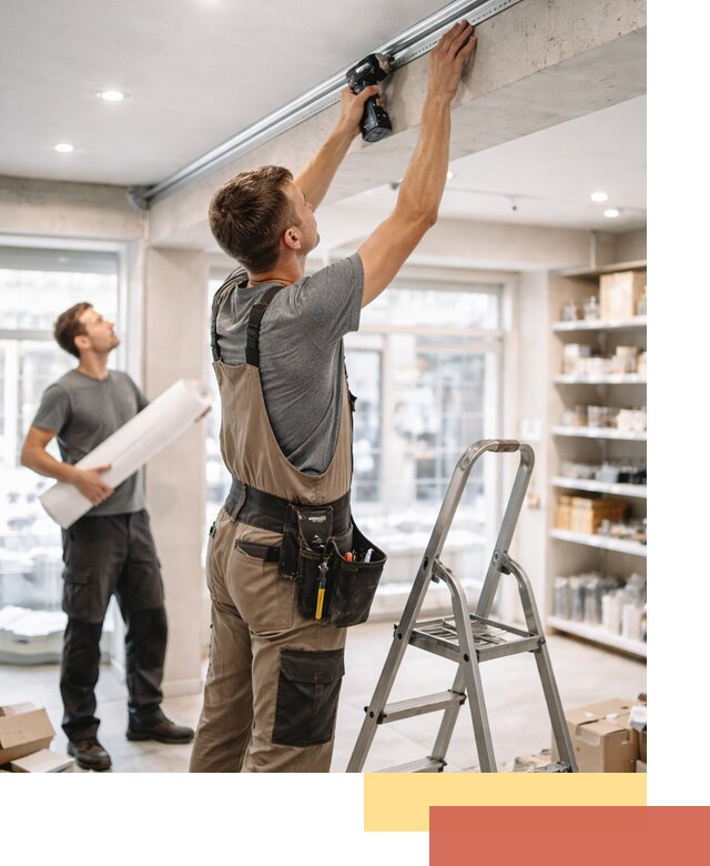 Монтаж натяжных потолков в магазине в Армавире