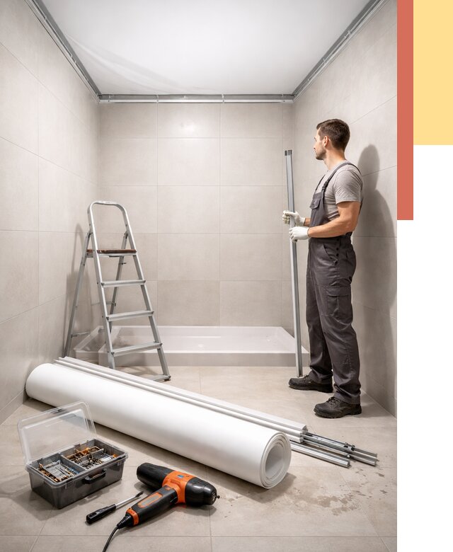 Монтаж натяжного потолка в санузле в Армавире от 1874 руб. — ОТДЕЛОЧНИК-Рмв