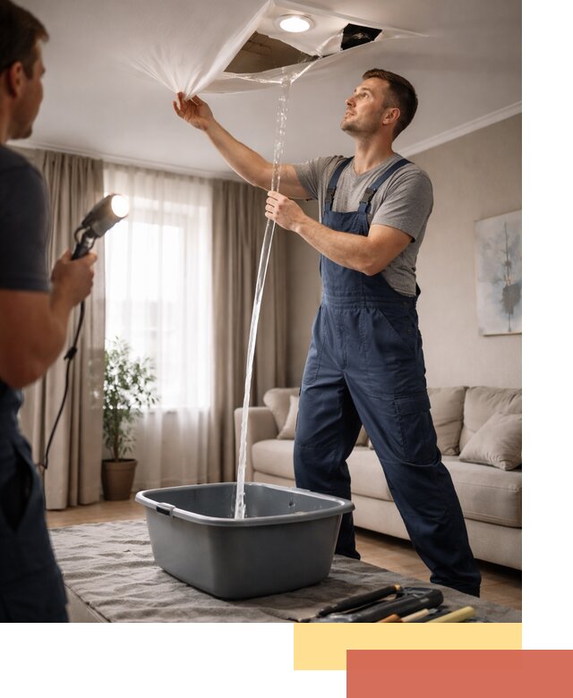 Слив воды с натяжного потолка в Армавире быстро и аккуратно