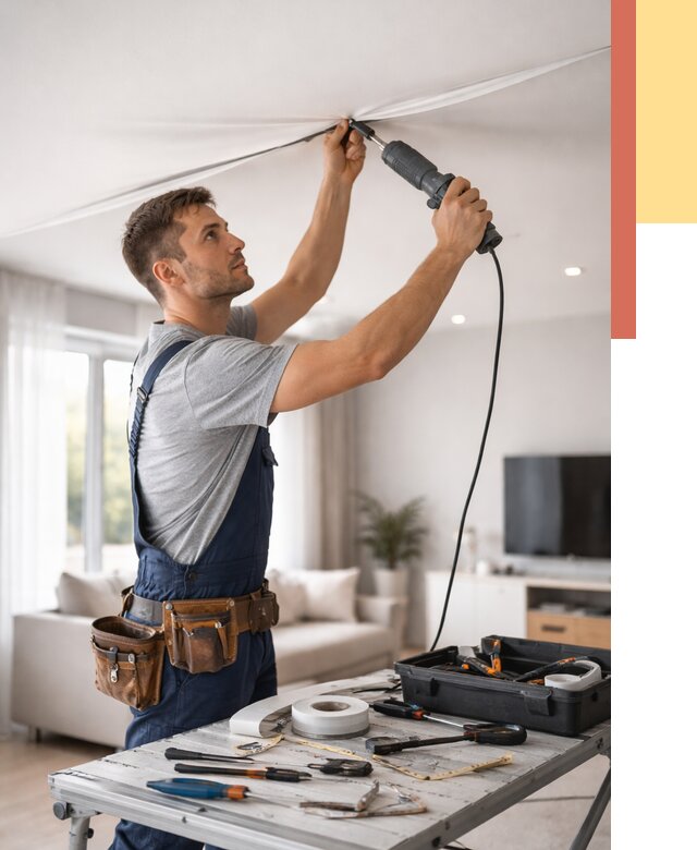 Ремонт натяжных потолков в Армавире от 9624 руб. под ключ — ОТДЕЛОЧНИК-Рмв