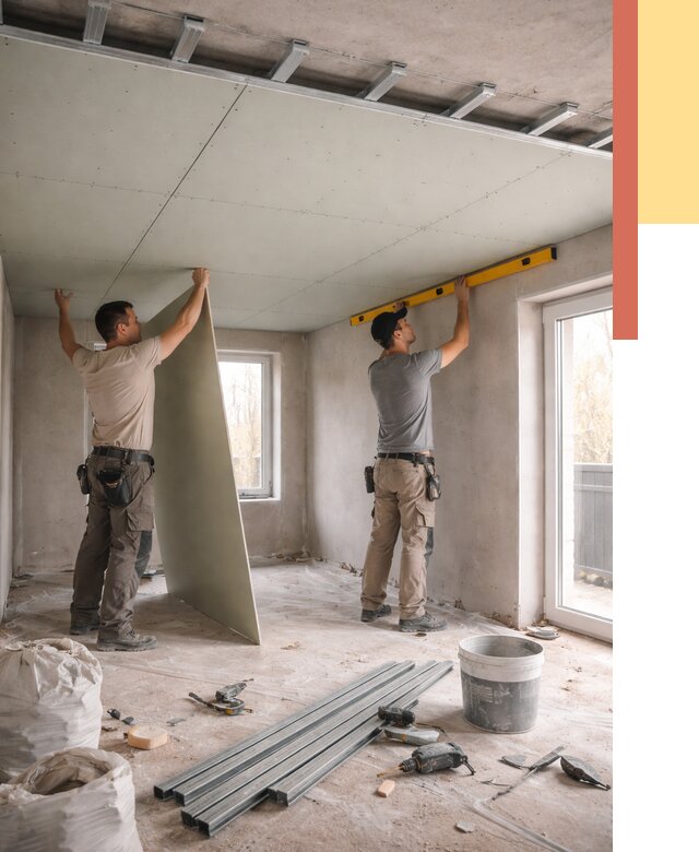 Одноуровневый потолок из гипсокартона в Армавире от 760 руб. — монтаж под ключ | ОТДЕЛОЧНИК-Рмв